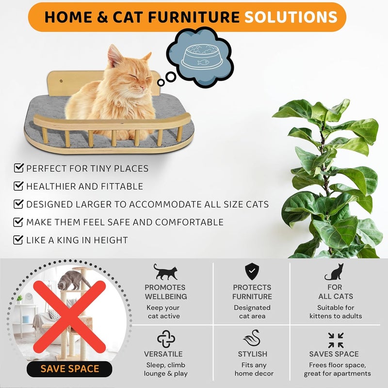 BUOGA Cat Wall Shelves with 3 Steps – Modern Wood Wall Mounted Furniture, Climber & Perch Shelf for Cats up to 30lbs – Sturdy Floating Bed for Large Cats - Image 2